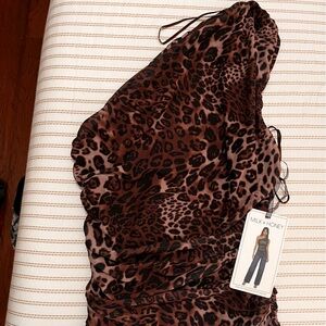 Leopard Print Satin Slip Dress - Brown & Black